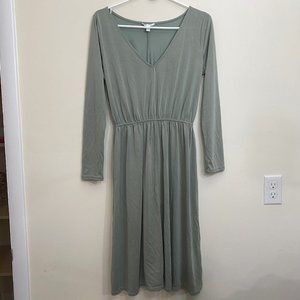 Sage Green Long Sleeve Midi Dress